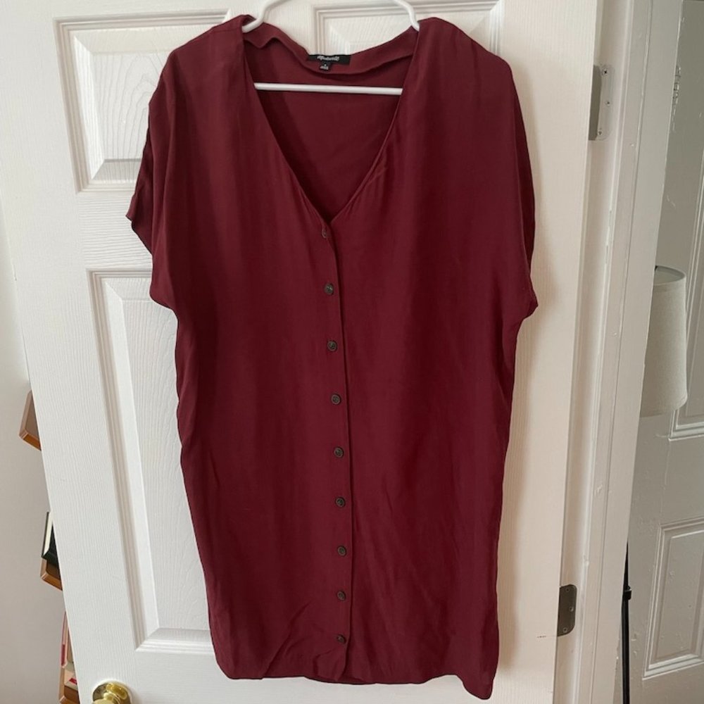 Madewell button-down box shirt dress, maroon Sz S